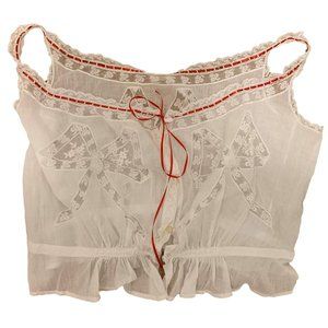White Vintage Bow Camisole with Red Ribbon
